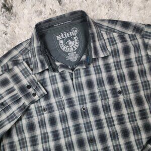 Kuhl Eluxur Shirt Men's Medium Plaid Long Sleeve Metal Button Hiking Outdoor
